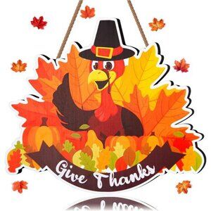 Thanksgiving Decorations for Front Door, Wooden Welcome Sign for Fall Decor